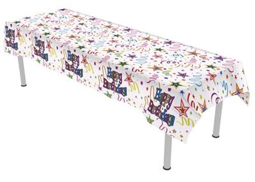 Ribbons and Stars Colourfast Plastic Table Cover 137cm x 2.6m 1pc - Partyware